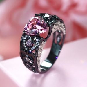 Sterling Silver Angel Wing Ring Pink Heart Ring